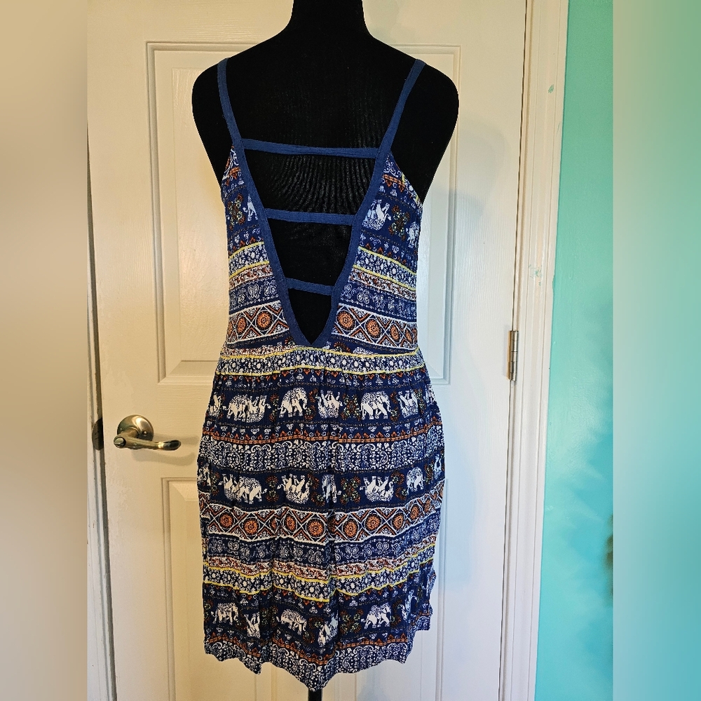 Derek Heart Blue Elephant Pattern Sleeveless Dress Women's Size S - Picture 4 of 15